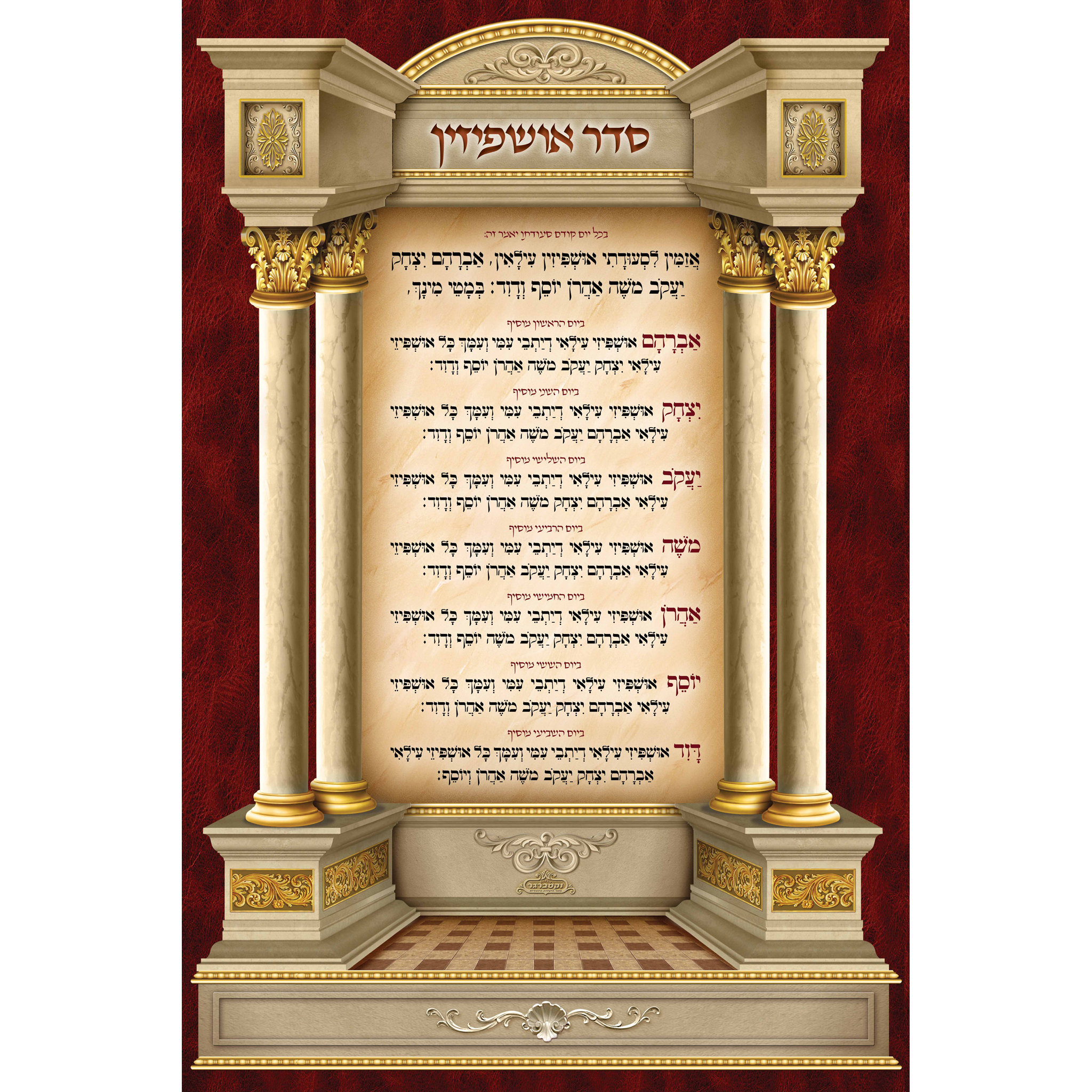 Sukkah Mural Seder Ushpiezen-סדר אושפיזין (7.5' ft H x 5' ft W) - Judaica Posters & Murals