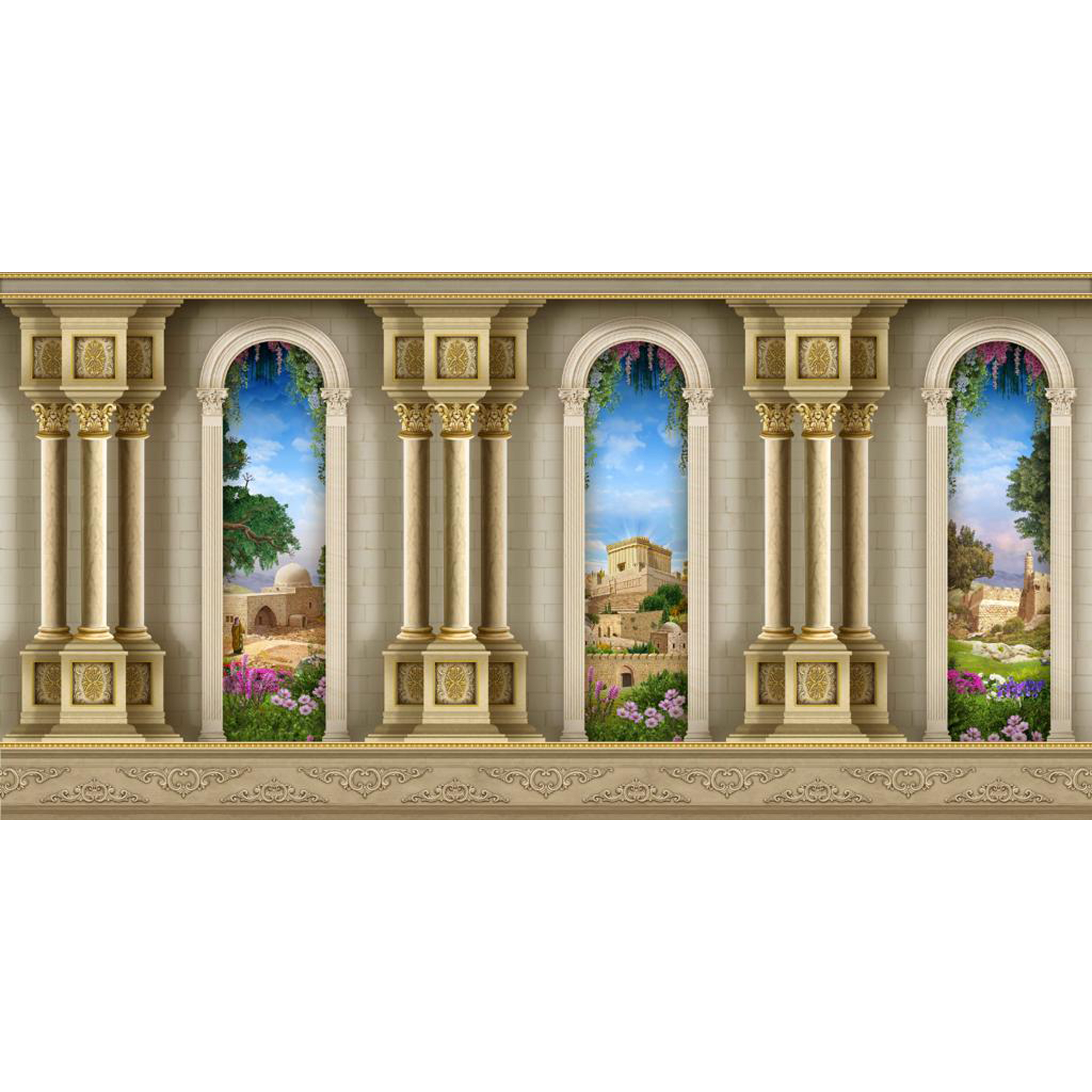 Sukkah Curtain, Mekomos Hakdoshim  מקומות הקדושים-Per Foot - Judaica Posters & Murals