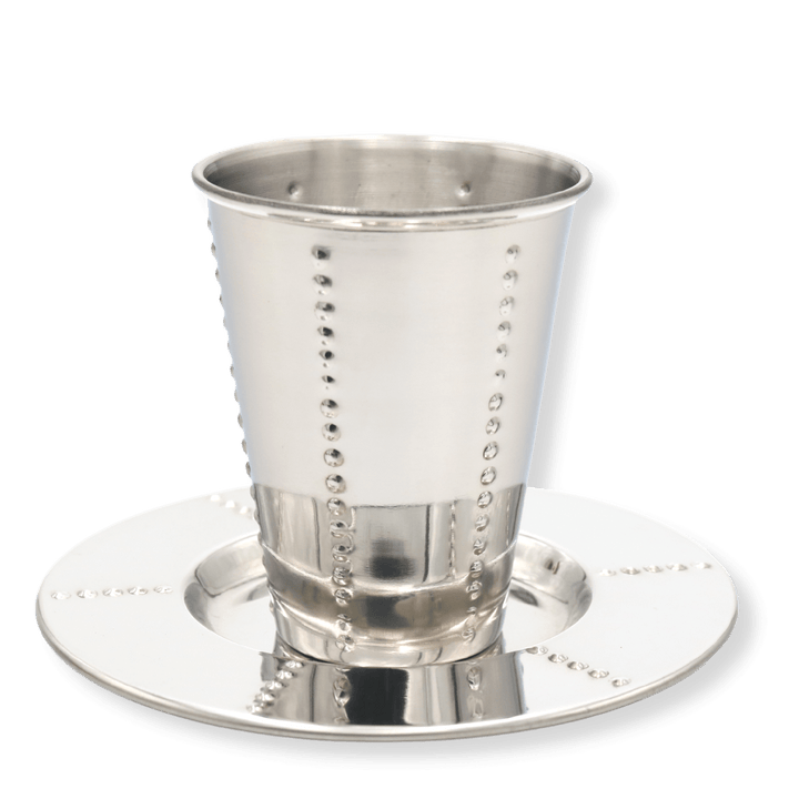 Kiddush Cup with Plate, Stainless Steel, 3 Inch Cup
