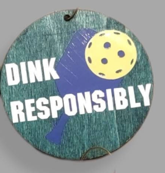 Funny pickleball ornaments — five 2.5-inch stained wood rounds with vinyl slogans | Judaica Square Lakewood (view 6)