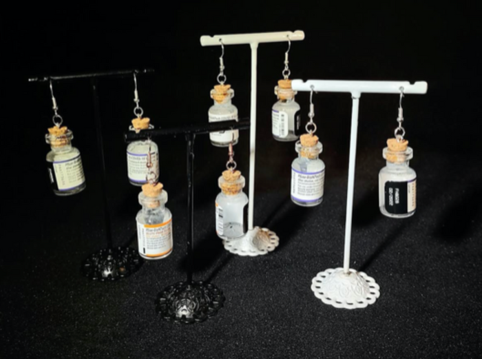 Vaccine Earrings — emptied clear Pfizer vaccine vials on hooks | Judaica Square Lakewood