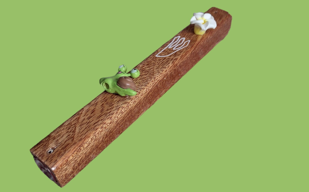 Handmade snail mezuzah — wood case with resin flower accent | Judaica Square Lakewood (view 2)