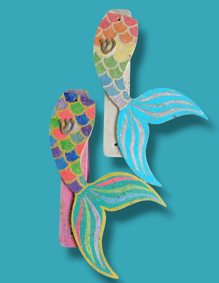 Mermaid tail mezuzah case — acrylic case with painted tail, pin and rhinestones | Judaica Square Lakewood