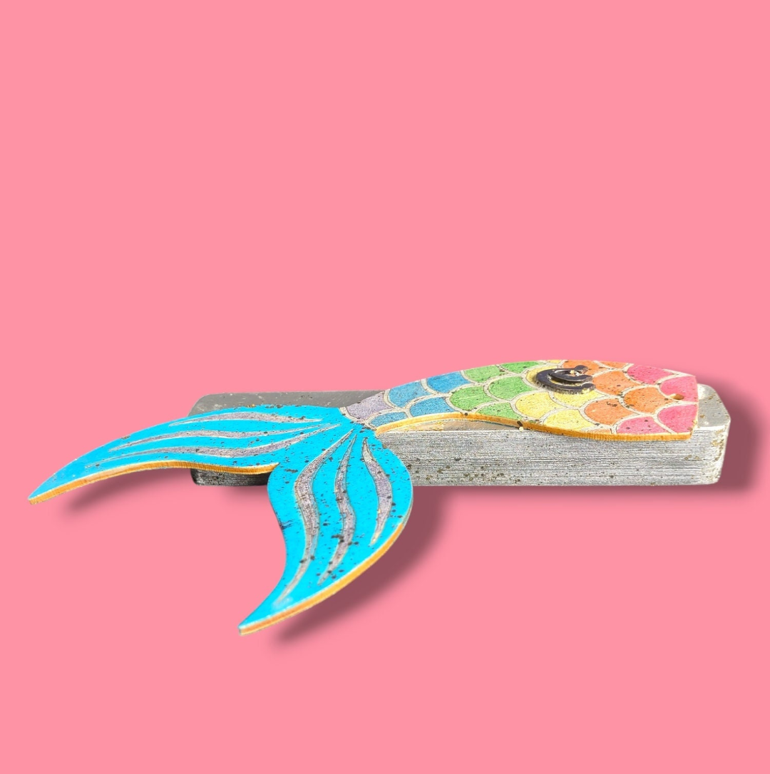 Mermaid tail mezuzah case — acrylic case with painted tail, pin and rhinestones | Judaica Square Lakewood (view 5)