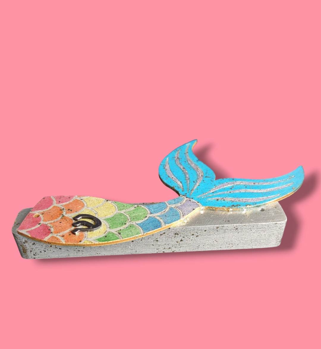 Mermaid tail mezuzah case — acrylic case with painted tail, pin and rhinestones | Judaica Square Lakewood (view 7)