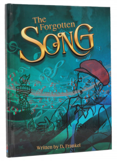 The Forgotten Song by D. Frankel, cover with a singing boy in a red cap and a Liberty torch