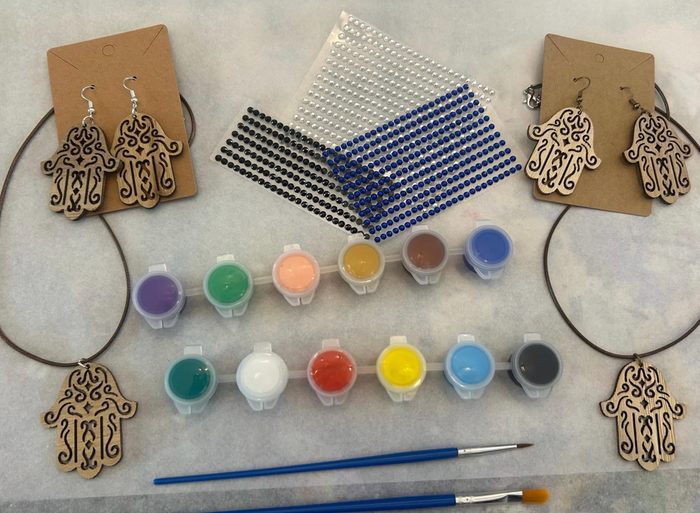 Make Your Own Hamsa Craft Kit — wood hamsa jewelry, paints and rhinestones | Judaica Square Lakewood