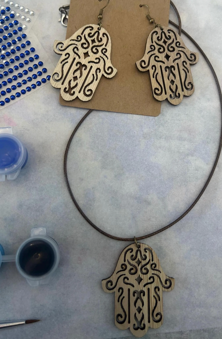 Make Your Own Hamsa Craft Kit — wood hamsa jewelry, paints and rhinestones | Judaica Square Lakewood (view 3)