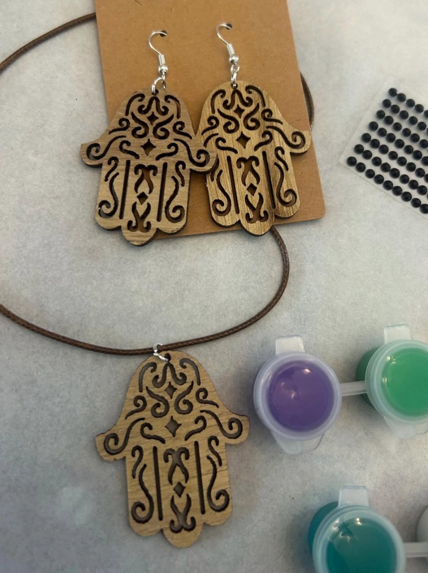 Make Your Own Hamsa Craft Kit — wood hamsa jewelry, paints and rhinestones | Judaica Square Lakewood (view 4)