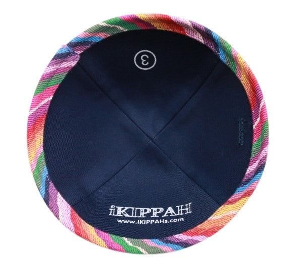 Close-up of Navy Velvet Kippah rim trim detail