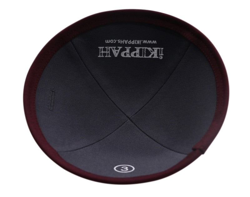 Close-up of Maroon Yarmulka Kippah lining and stitching