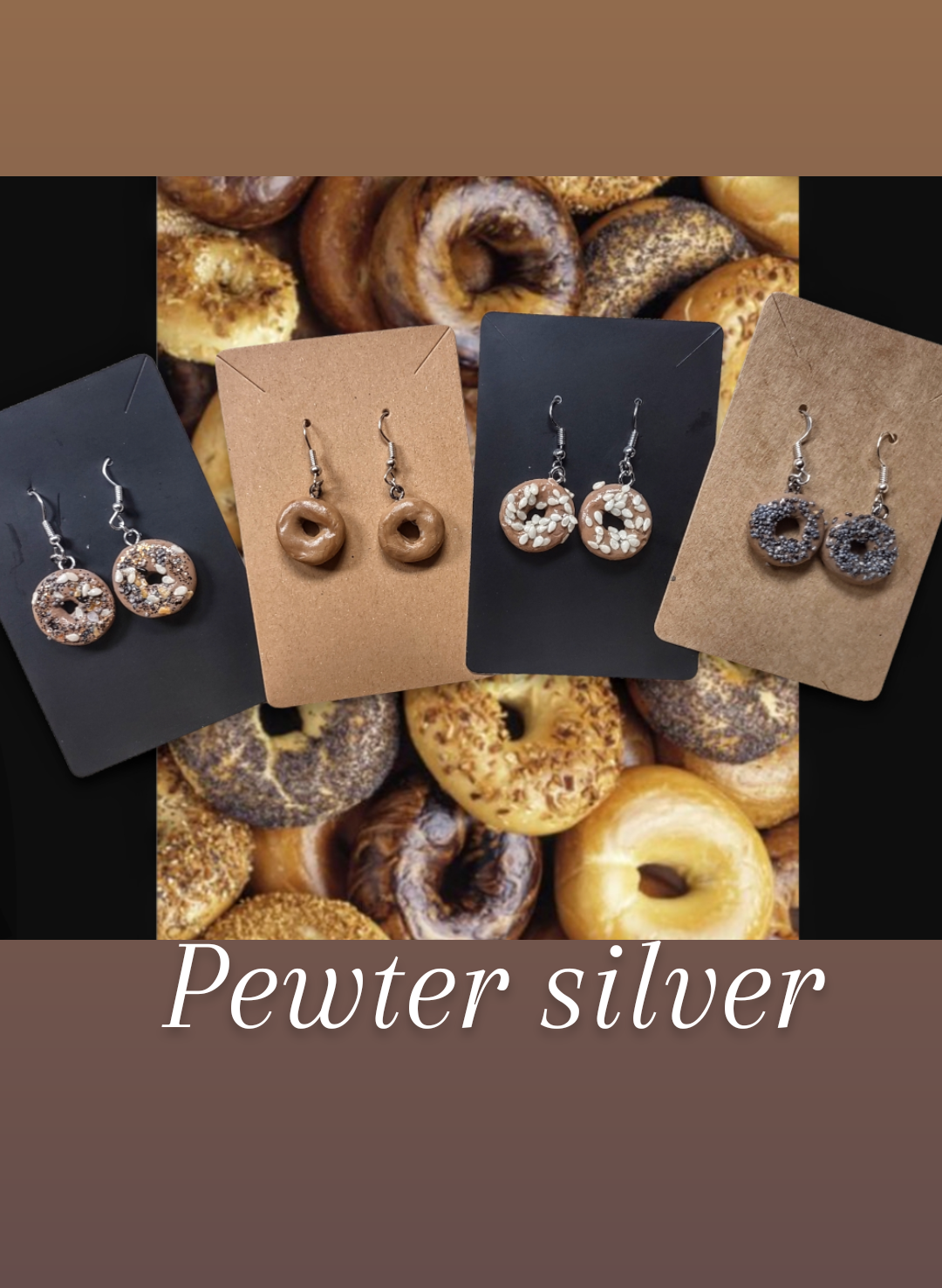 Bagel Earrings — polymer clay everything bagels on steel hooks | Judaica Square Lakewood (view 2)