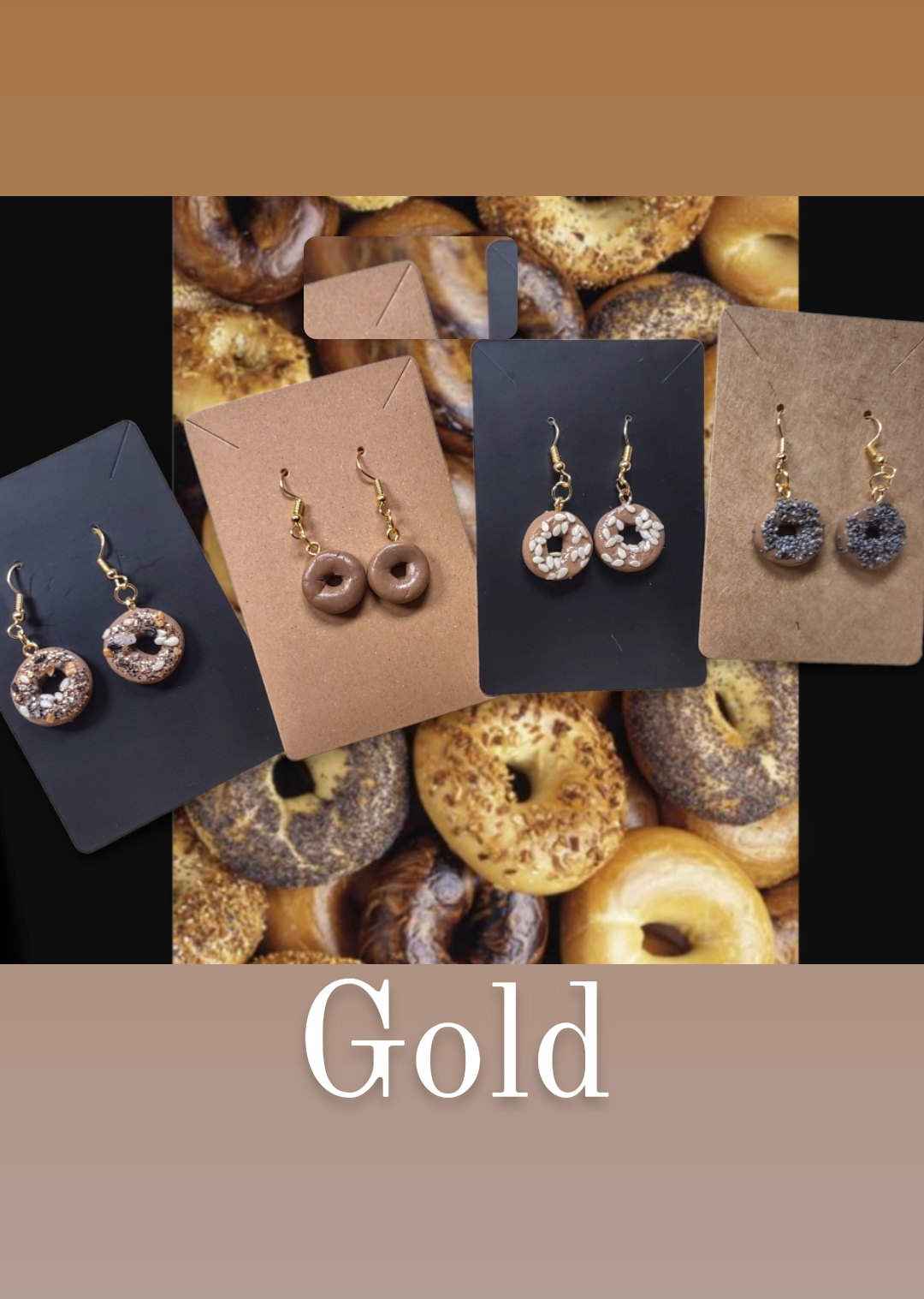 Bagel Earrings — polymer clay everything bagels on steel hooks | Judaica Square Lakewood (view 4)