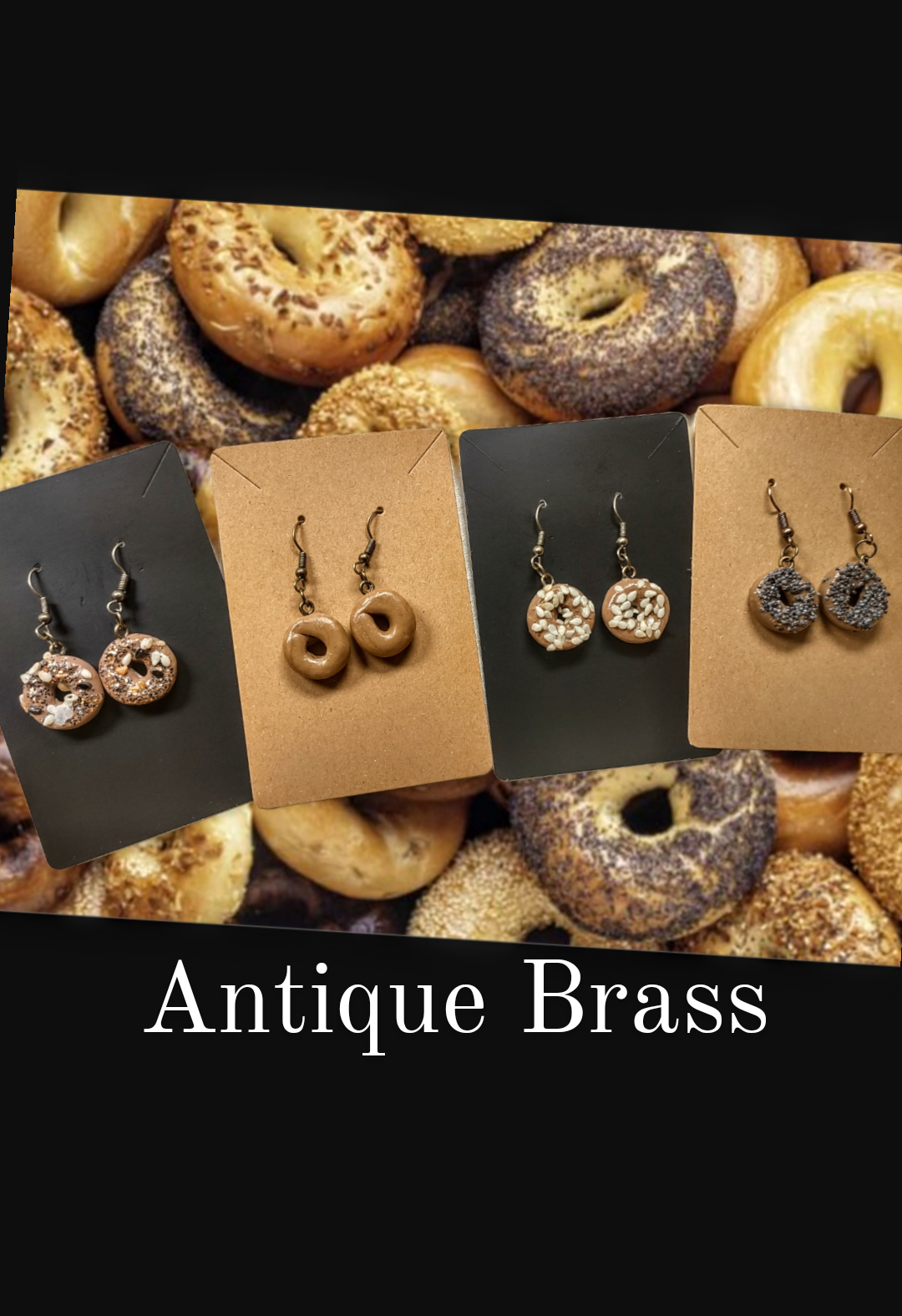 Bagel Earrings — polymer clay everything bagels on steel hooks | Judaica Square Lakewood (view 5)