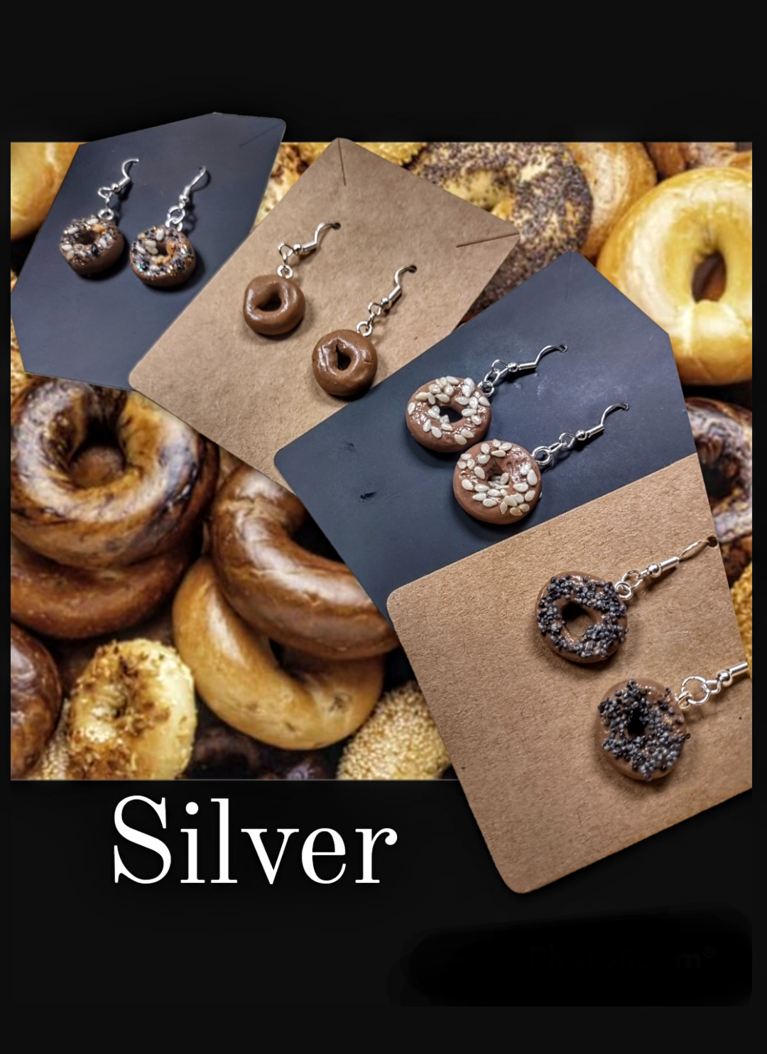 Bagel Earrings — polymer clay everything bagels on steel hooks | Judaica Square Lakewood (view 3)