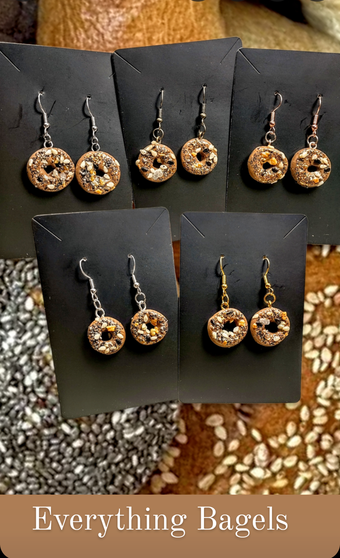 Bagel Earrings — polymer clay everything bagels on steel hooks | Judaica Square Lakewood