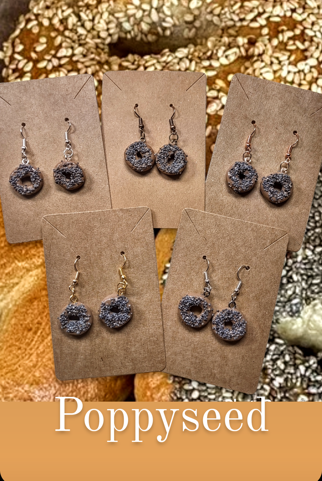 Bagel Earrings — polymer clay everything bagels on steel hooks | Judaica Square Lakewood (view 8)