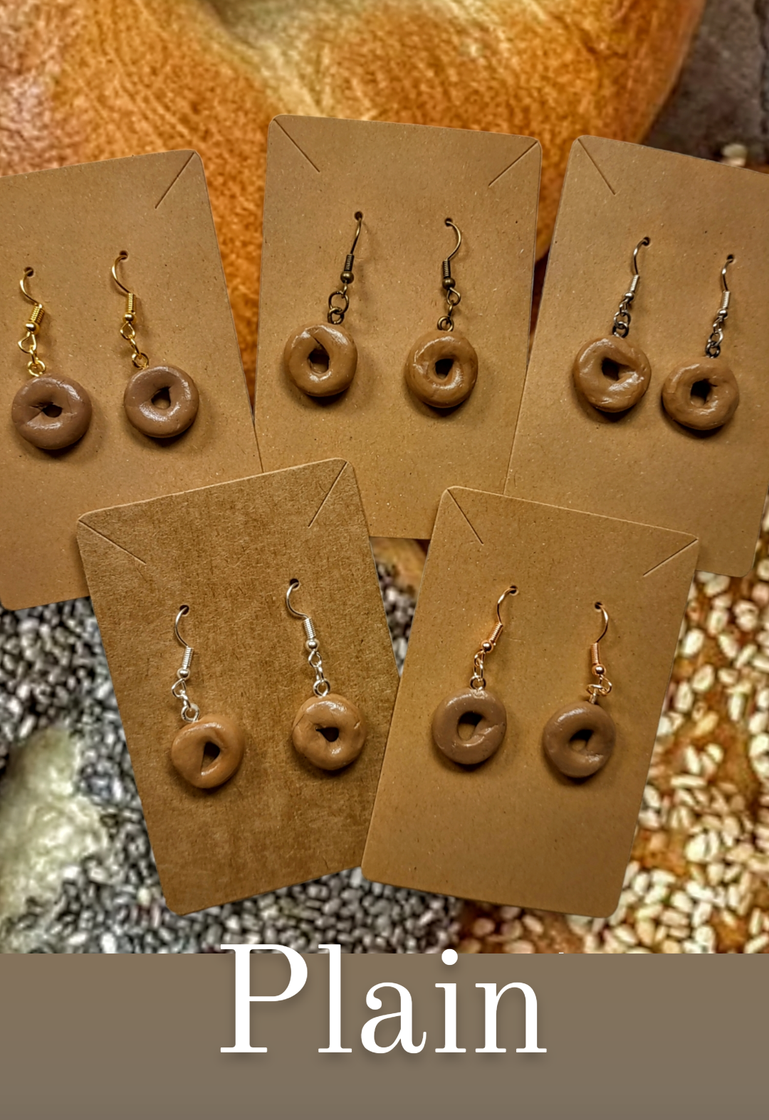 Bagel Earrings — polymer clay everything bagels on steel hooks | Judaica Square Lakewood (view 7)