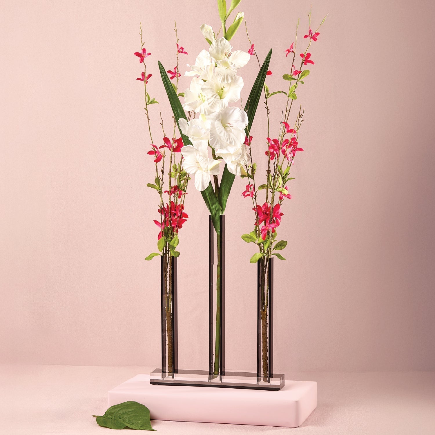 Triple Vase Centerpiece — Black Lucite — lucite Judaica decor | Judaica Square Lakewood
