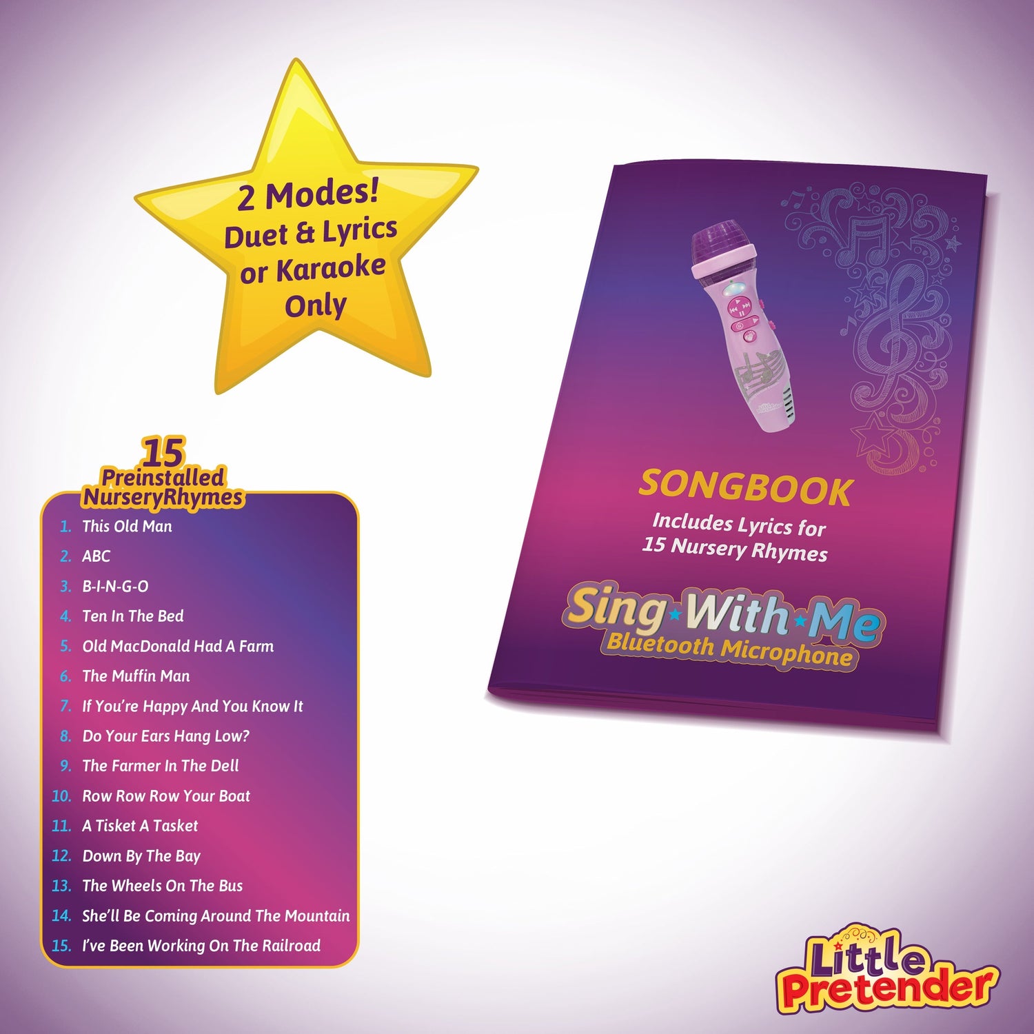 Little Pretender Kids Bluetooth Karaoke Microphone - 15 Nursery Rhymes — sing-along toy, view 3 | Judaica Square Lakewood