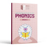 Spelling Through Phonics Grade 1 front cover — cartoon sheep in pink glasses reading a book on a pale pink grid background
