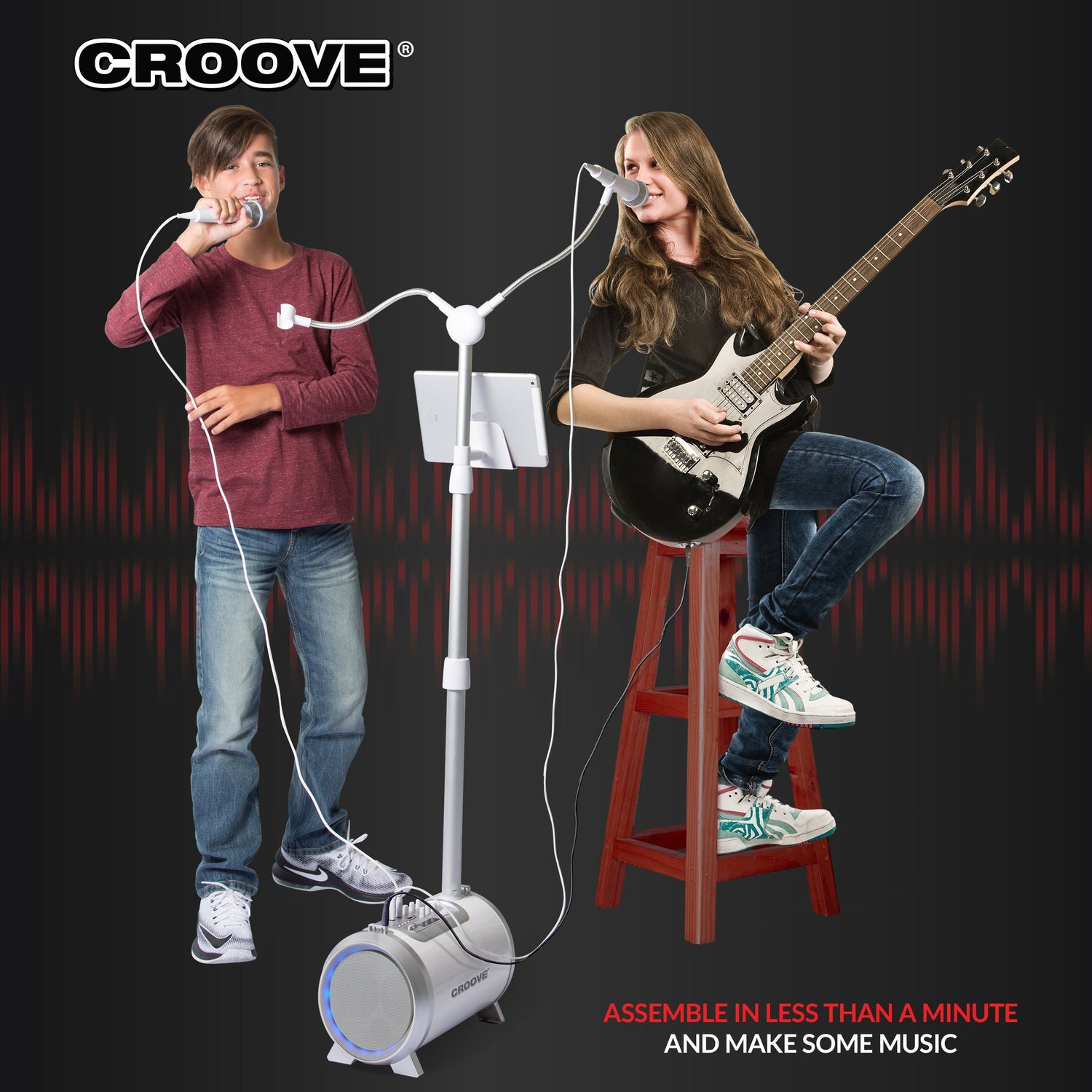 Croove Karaoke Machine with 2 Microphones - Bluetooth, USB, AUX, SD — product view, view 2 | Judaica Square Lakewood