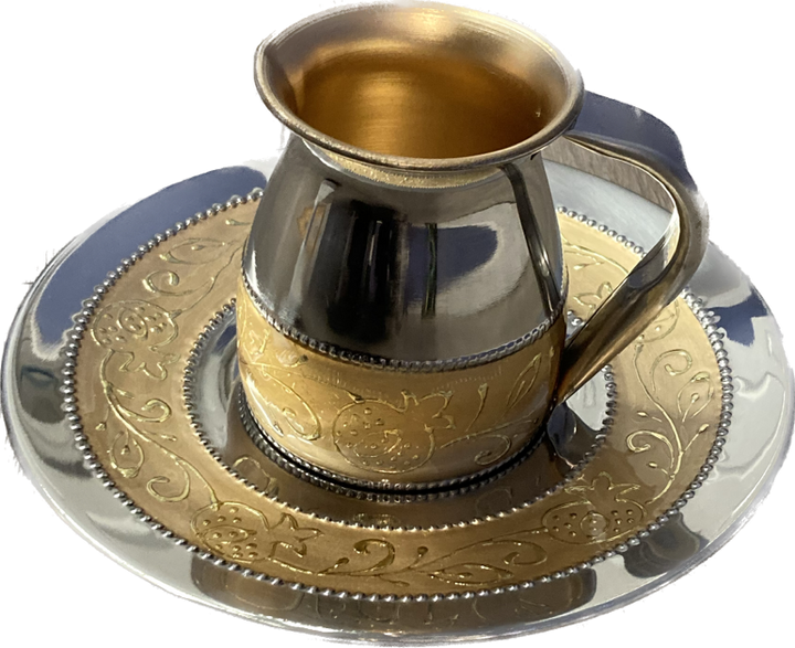 Stainless Steel Mayim Achronim Set-Gold-Pomegranate Design-5.5"H