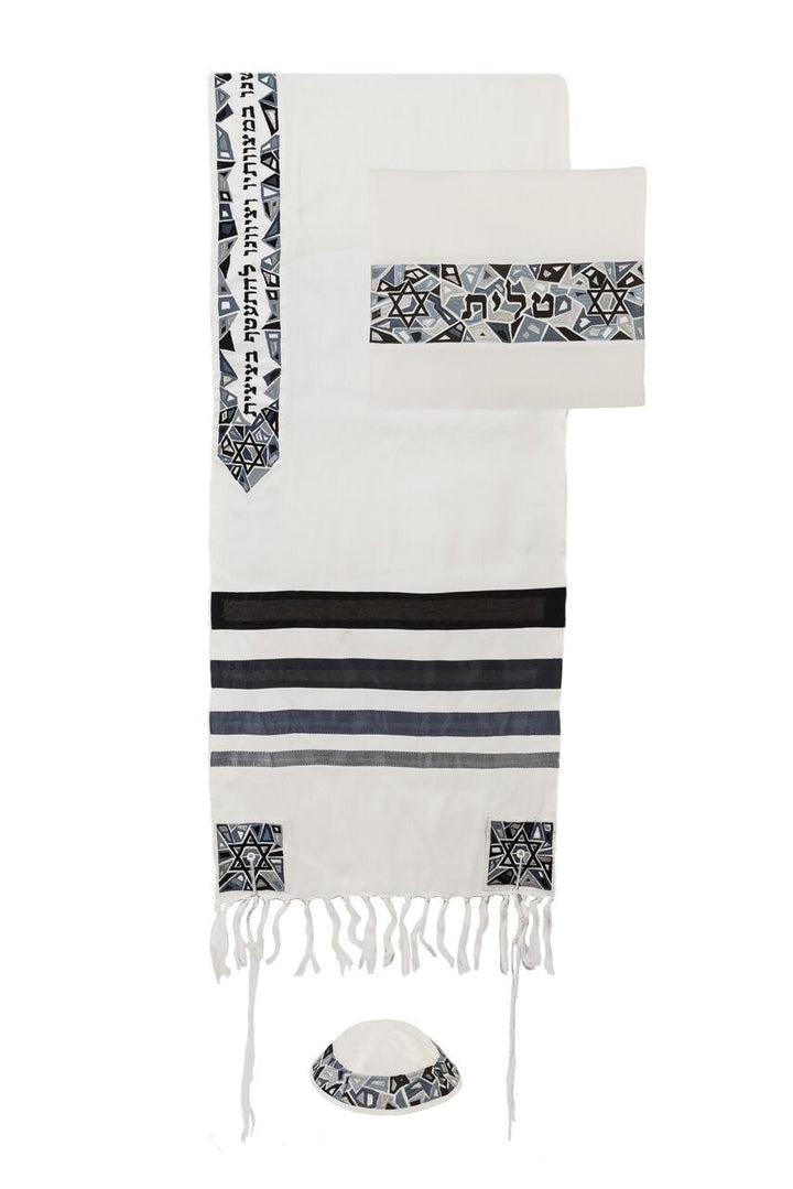 Emanuel Embroidered Tallit Magen David Design-- Black