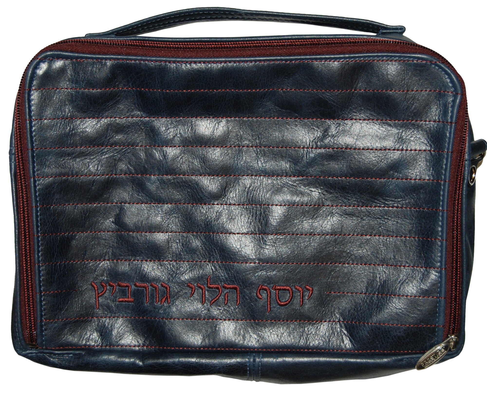 Prestige Custom Leather Tallit & Tefillin Bag — Geometric & Travel Design (TB315F-NV6)