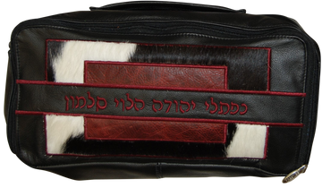 Prestige Custom Leather Tallit & Tefillin Bag — Colorblock & Travel Design (TB585I-BG)