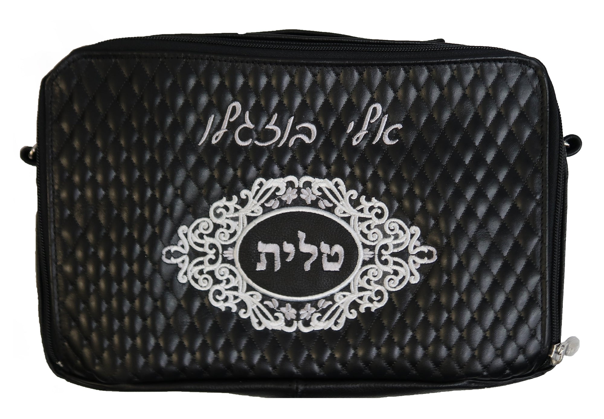 Prestige Custom Leather Tallit & Tefillin Bag — Diamond & Travel Design (TB930F-BK2)