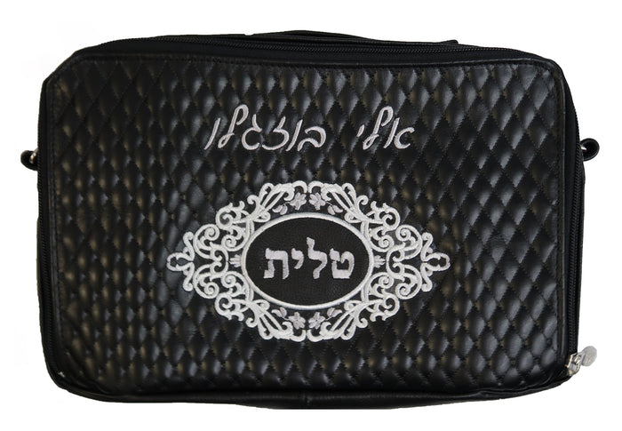 Prestige Custom Leather Tallit & Tefillin Bag — Diamond & Travel Design (TB930F-BK2)