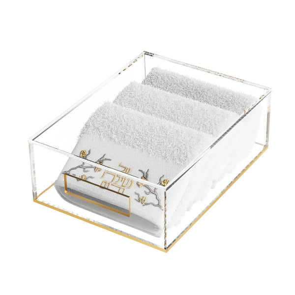 Lay-Flat Towel Box with Golden Branch Towels — Towel Holder | Judaica Square Lakewood