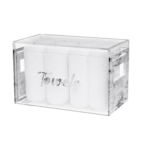 Classic Towel Box (With 8 Towels) - Grey Pearl — Acrylic — Acrylic Towel Holder | Judaica Square Lakewood