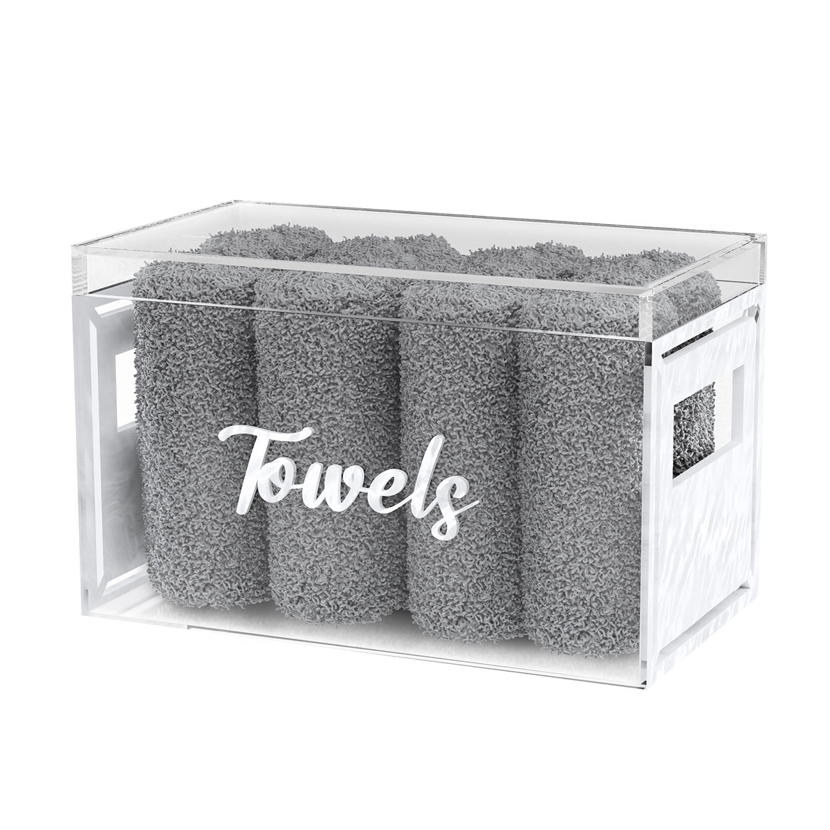 Classic Towel Box (With 8 Towels) - White Pearl — Acrylic — Acrylic Towel Holder | Judaica Square Lakewood