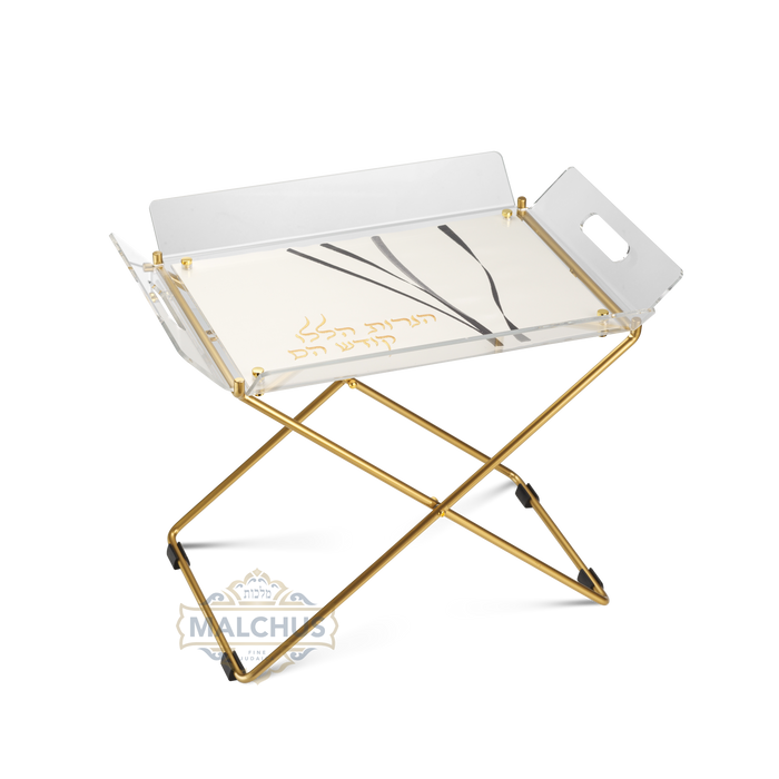 Lucite menorah table with gold legs design 414 | Judaica Square Lakewood