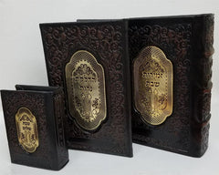 Bencher Holder & 6 Bencher Set:Leather With Gold Plaque - Brown