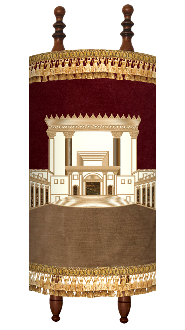 Prestige Velvet Torah Mantel — Bais Hamikdash Design, Premier Collection (TM885-BG)