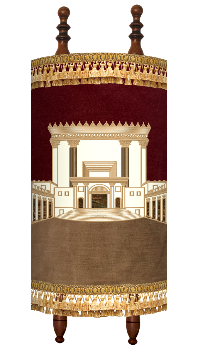 Prestige Velvet Torah Mantel — Bais Hamikdash Design, Premier Collection (TM885-BG)
