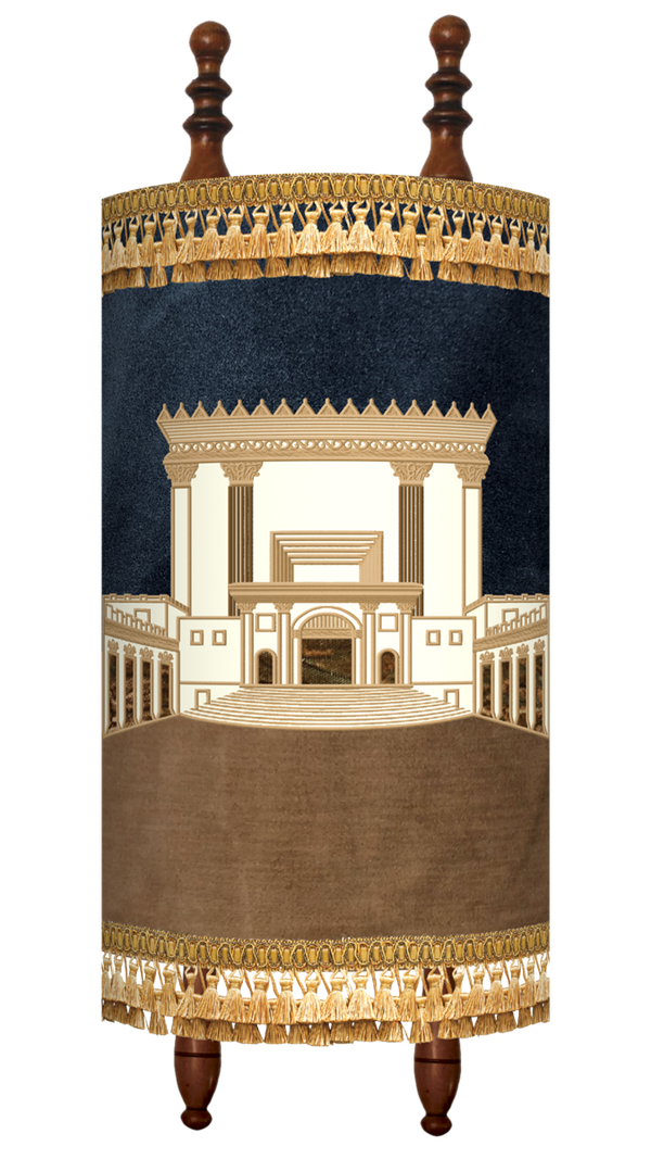 Prestige Velvet Torah Mantel — Bais Hamikdash Design, Premier Collection (TM885-NV)
