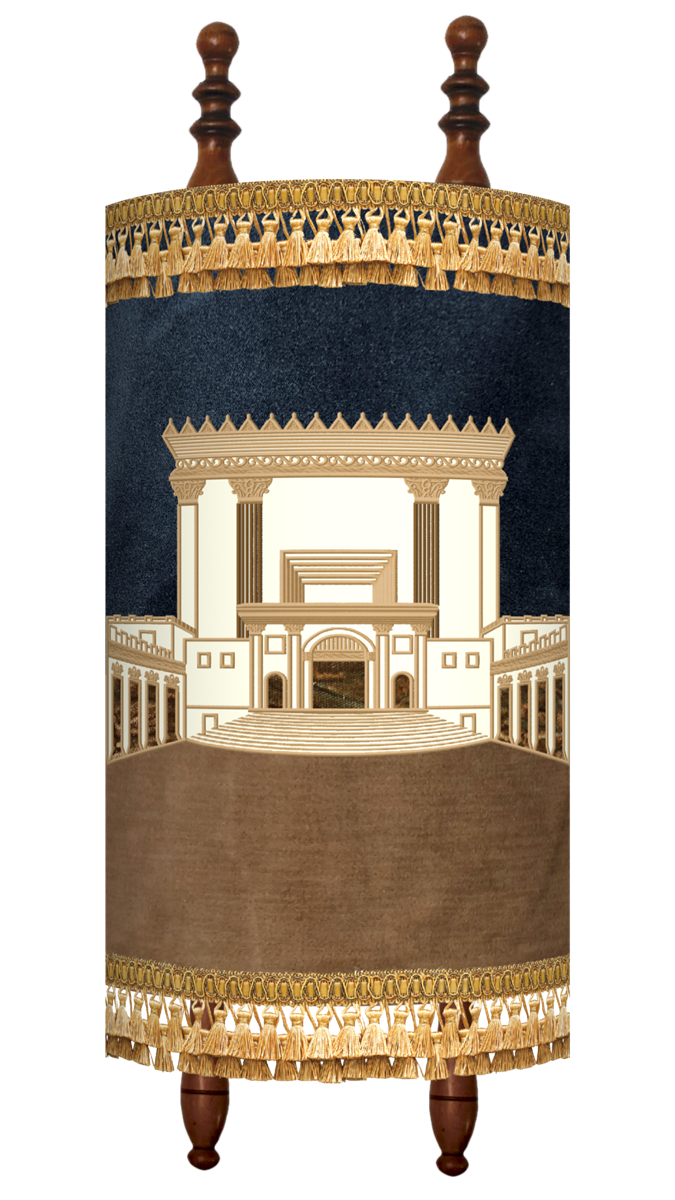 Prestige Velvet Torah Mantel — Bais Hamikdash Design, Premier Collection (TM885-NV)