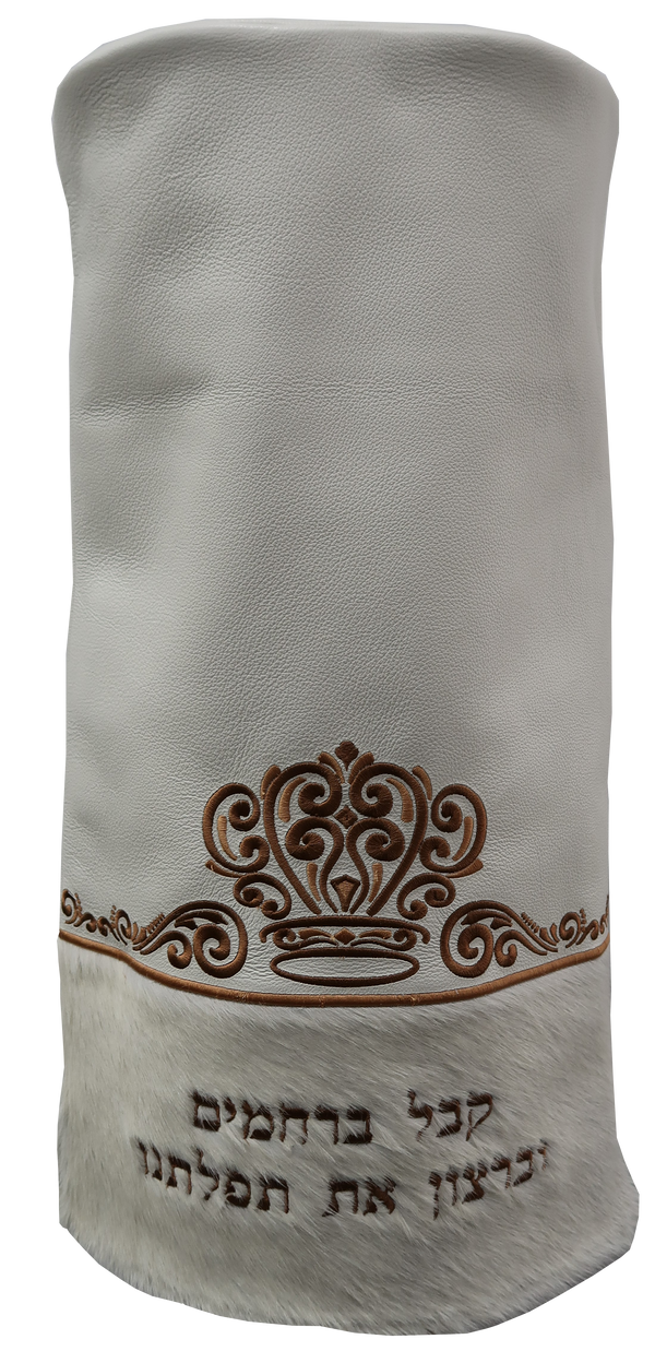 Prestige Velvet Torah Mantel — Crown Design, Prestige Collection (TM265-WH)