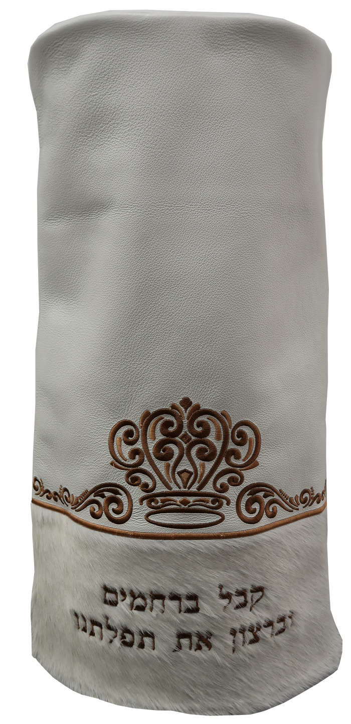 Prestige Velvet Torah Mantel — Crown Design, Prestige Collection (TM265-WH)