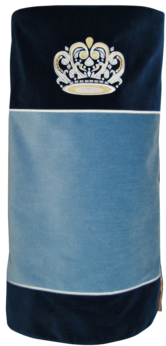 Prestige Velvet Torah Mantel — Geometric & Crown Design, Prestige Collection (TM360-BL)