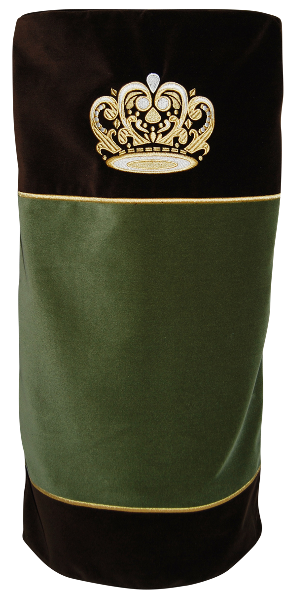Prestige Velvet Torah Mantel — Geometric & Crown Design, Prestige Collection (TM360-GN)
