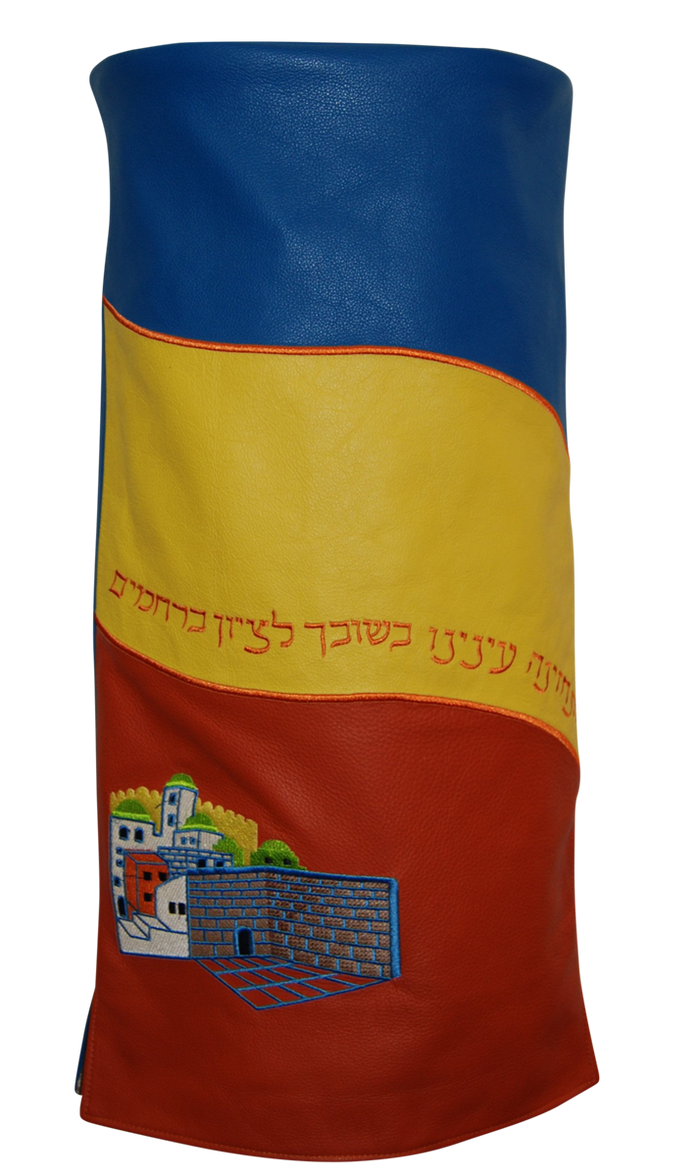 Prestige Velvet Torah Mantel — Yerushalayim & Geometric Design, Exclusive Collection (TM365-BL)