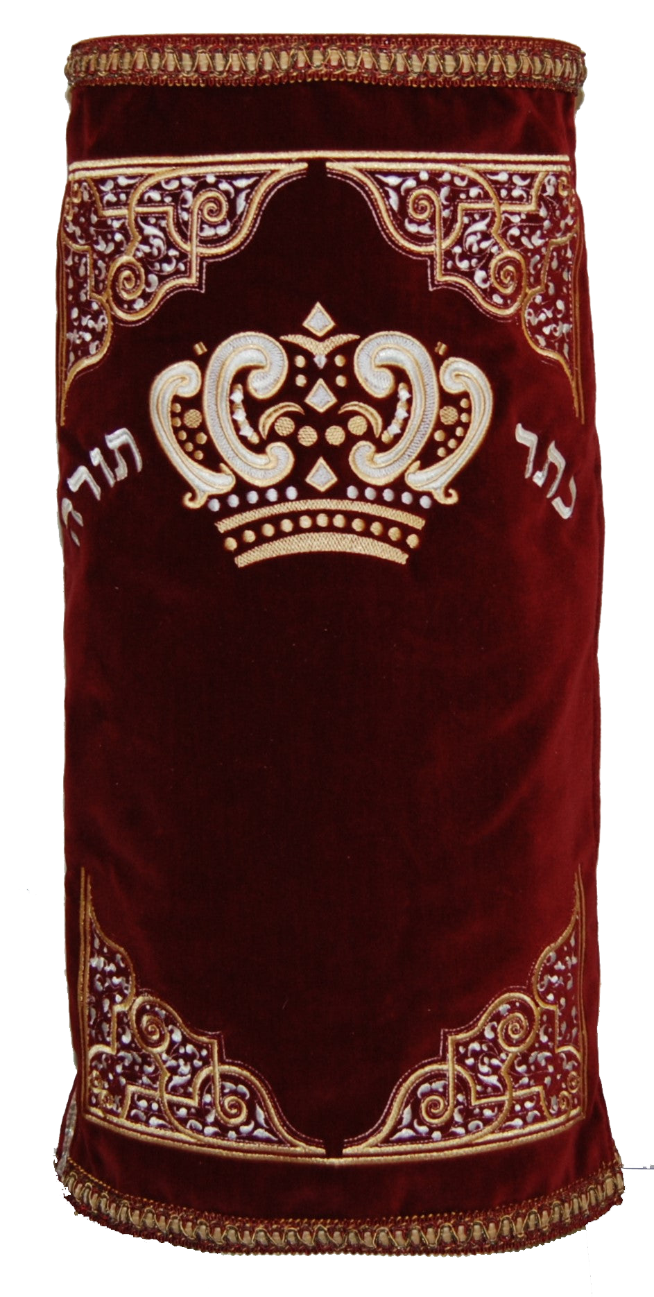 Prestige Velvet Torah Mantel — Crown Design, Prestige Collection (TM420-BG)