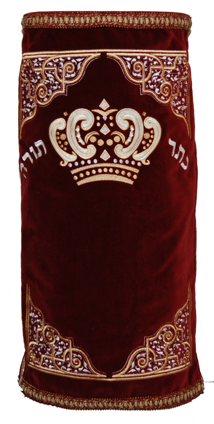 Prestige Velvet Torah Mantel — Crown Design, Prestige Collection (TM420-BG)
