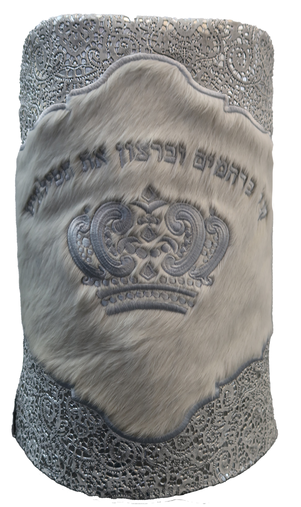 Prestige Velvet Torah Mantel — Crown Design, Exclusive Collection (TM550-WH3)