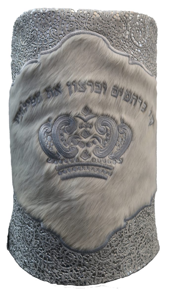 Prestige Velvet Torah Mantel — Crown Design, Exclusive Collection (TM550-WH3)